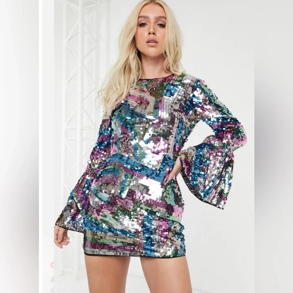 ASOS Dresses Asos Long Sleeve Sequin Embellished Mini Dress